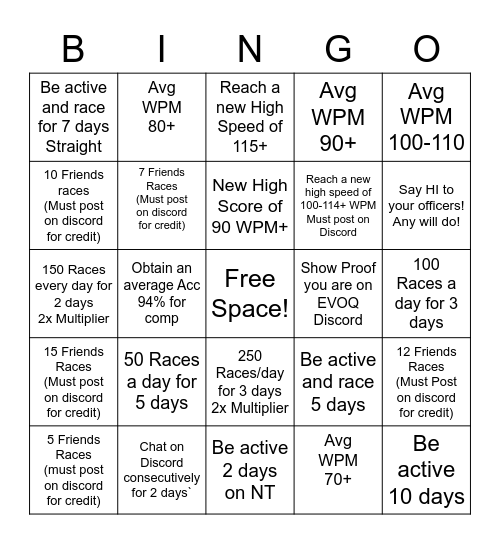 EVOQ Bingo Card