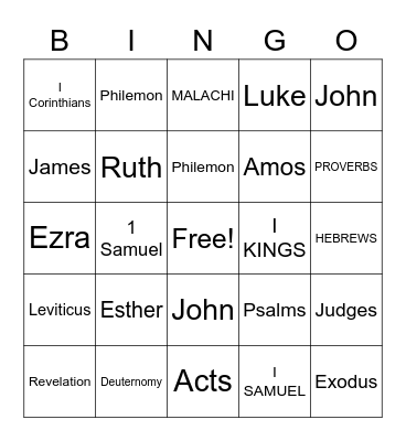 BOOKS OF THE BIBLE BINGO Card