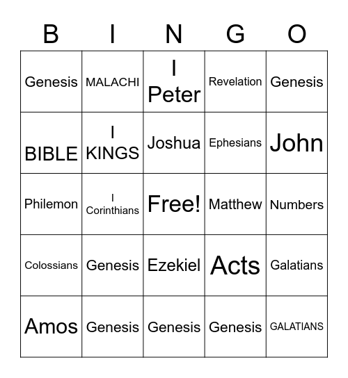 BOOKS OF THE BIBLE BINGO Card