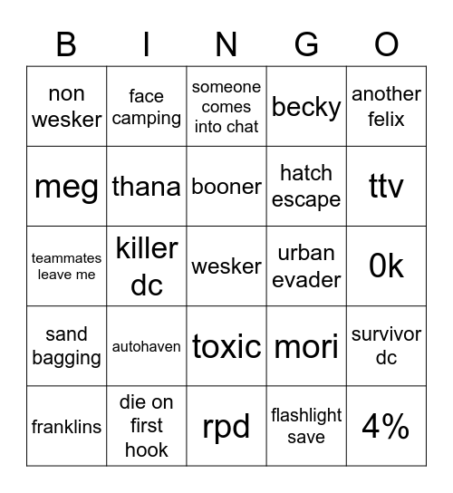 dbd bingo Card