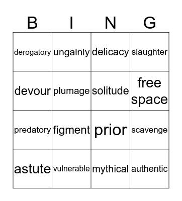 WW7 List 2 Bingo Card