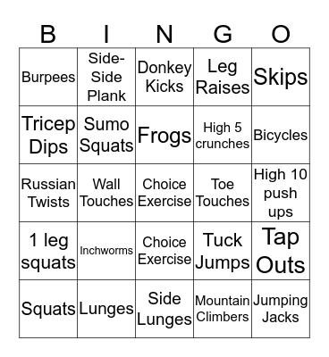 Fitness Bingo! Bingo Card
