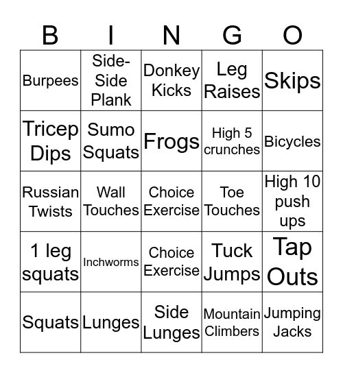 Fitness Bingo! Bingo Card