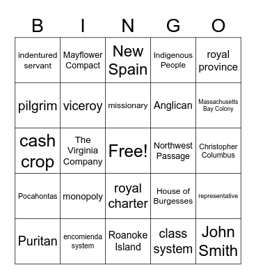 Vocabulary Bingo Card