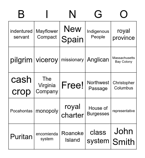 Vocabulary Bingo Card