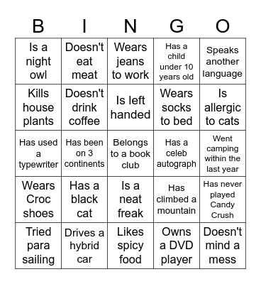 Ice Breaker Bingo Card