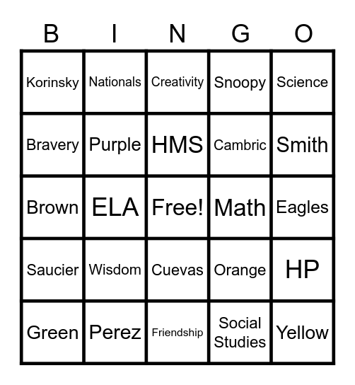 RTI Bingo Card