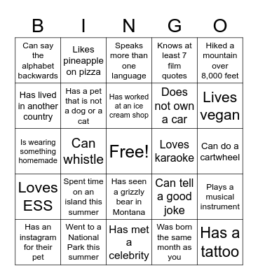 Welcome to NRSM 110! Bingo Card
