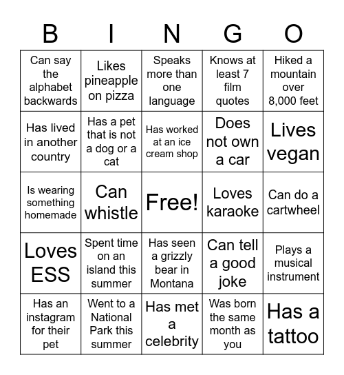 Welcome to NRSM 110! Bingo Card