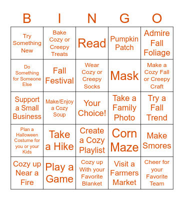 Fall Bucket List Bingo Card