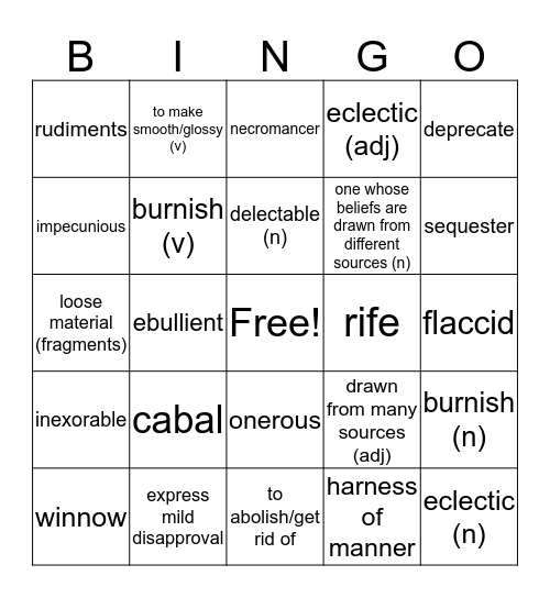 English 12 Vocab Q1 Bingo Card