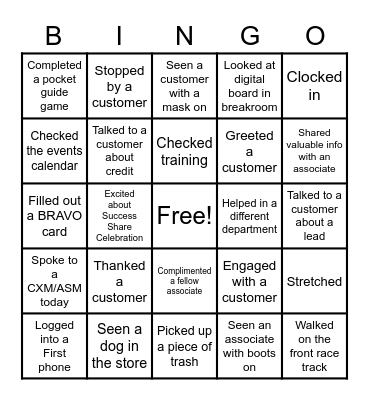 Success Share Celebration Bingo Card