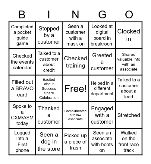 Success Share Celebration Bingo Card