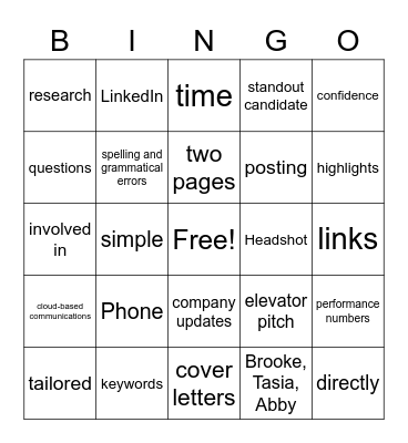 CareerCon Bingo Card