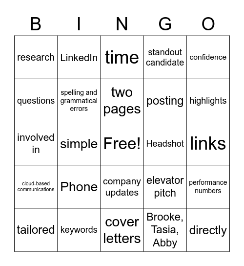 CareerCon Bingo Card