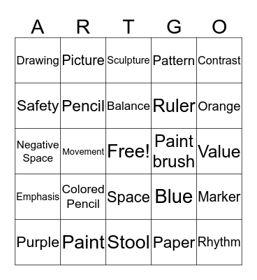 Art Room Bingo Card