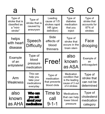 American Heart Association Bingo Card