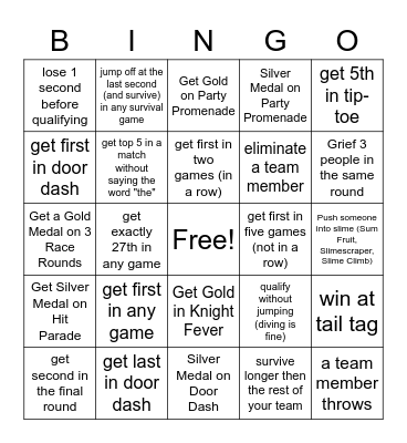 Fall guys bingo Card