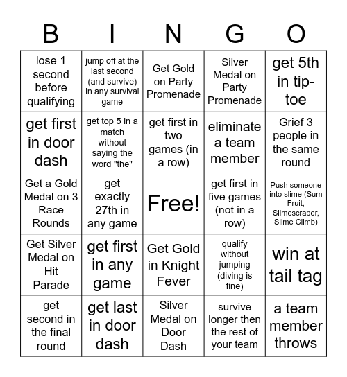 Fall guys bingo Card