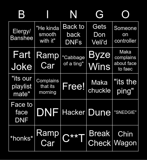 Byze GTA Bingo Card