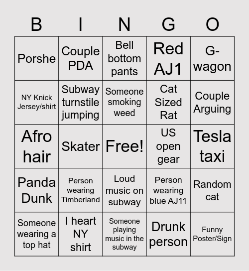 NYC Bingo Card
