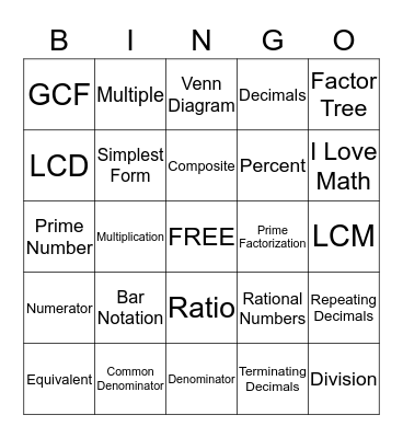 Vocabulary Bingo Card