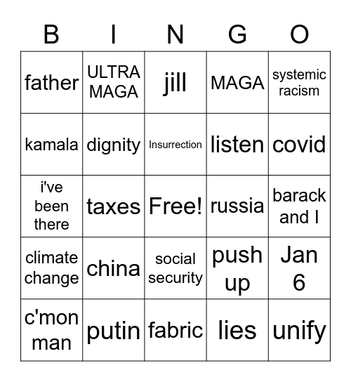 Debate Bingo - Biden Bingo Card