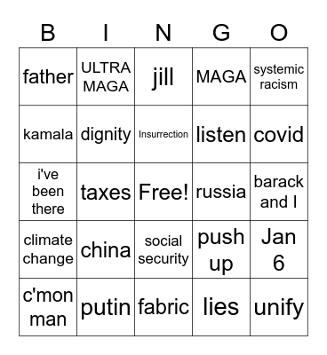 Debate Bingo - Biden Bingo Card