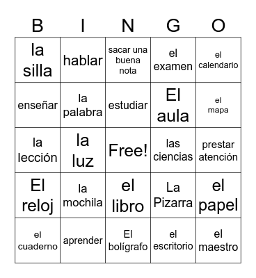 La Escuela Bingo Card