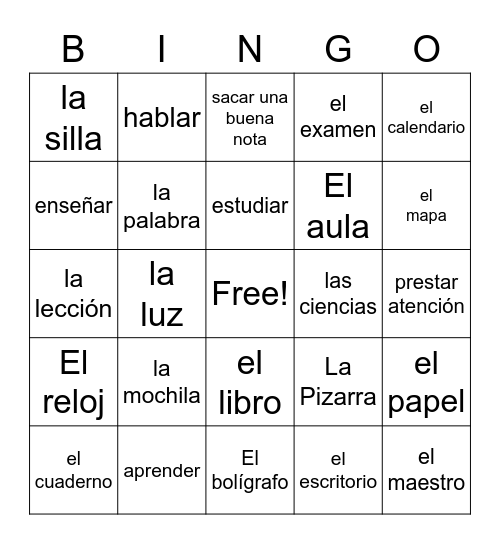 La Escuela Bingo Card
