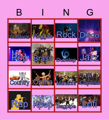 Musical Genre Checklist! Bingo Card