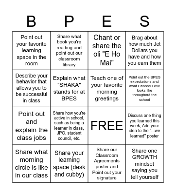 Rm. 28 Open House Bingo Card