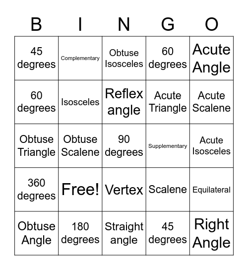 Angle & Triangle Bingo Card
