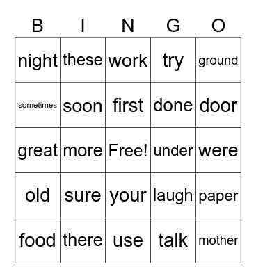 Journeys 1st grade Bingo Card