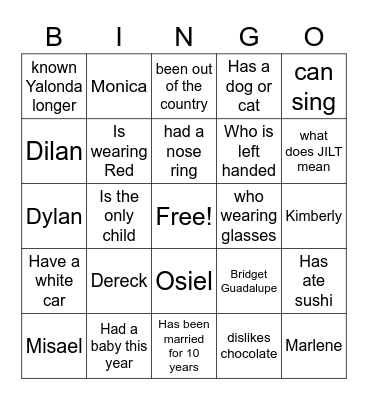 Get to Know You Bingo Card