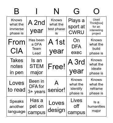 Design for America Bingo Card