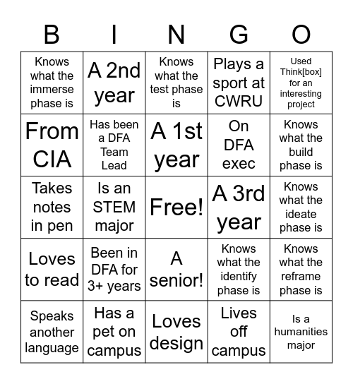 Design for America Bingo Card