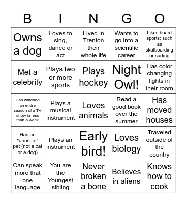 First Day Bingo! Bingo Card