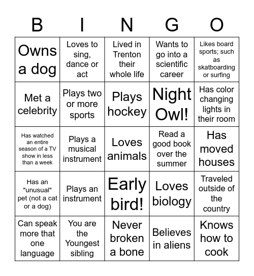 First Day Bingo! Bingo Card