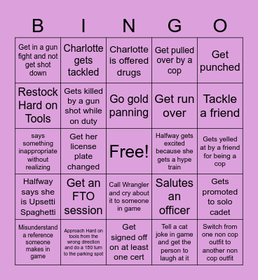 Charlotte Bingo Card