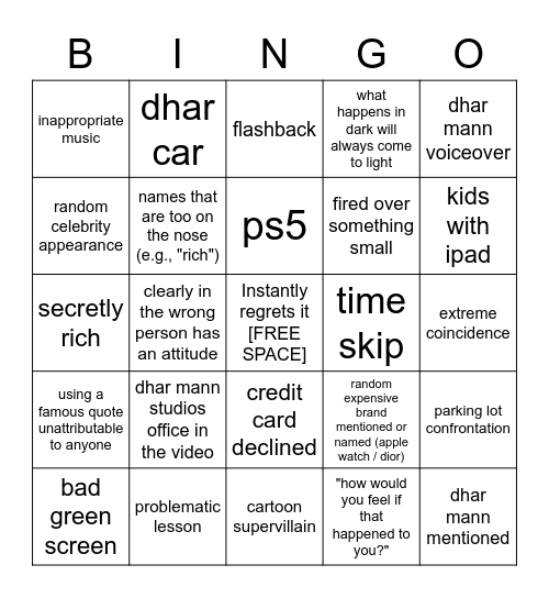 Dhar Mann Bingo v2 Bingo Card