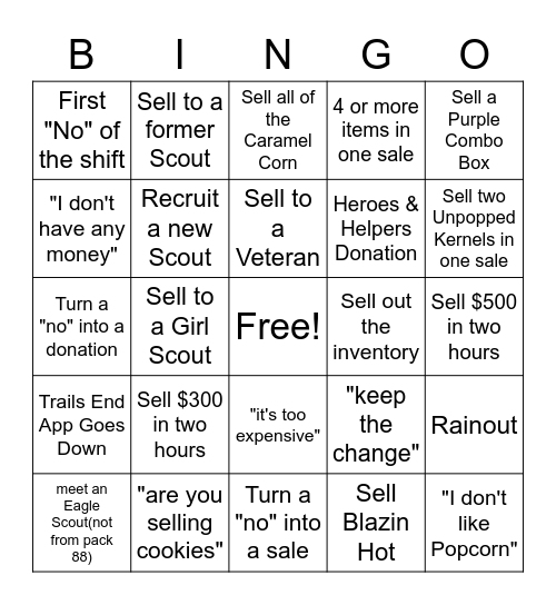 Pack 88 Storefront Bingo Card