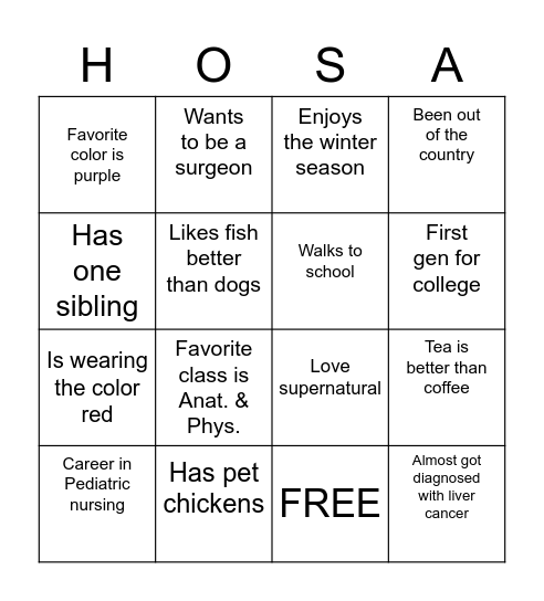 Get to know us Bingo Card