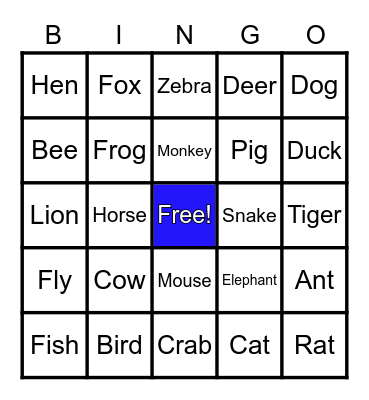 Animals Bingo Card