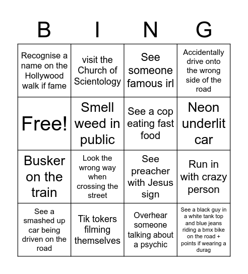 LA Bingo Card