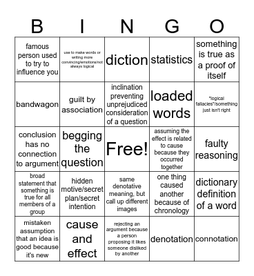 English 11 Vocab Bingo Card