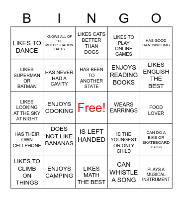 HUMAN BINGO Card