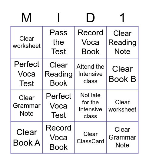 Middle School:) Bingo Card