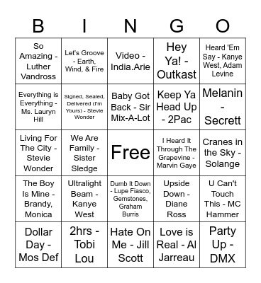 African American Lit Musical Bingo Card