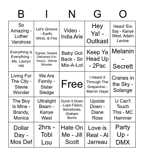 African American Lit Musical Bingo Card